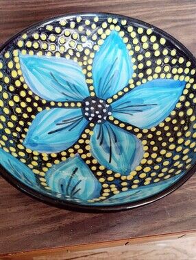 Hand-Painted Blue Floral Ceramic Bowl - Spanish Vibrant Home Art